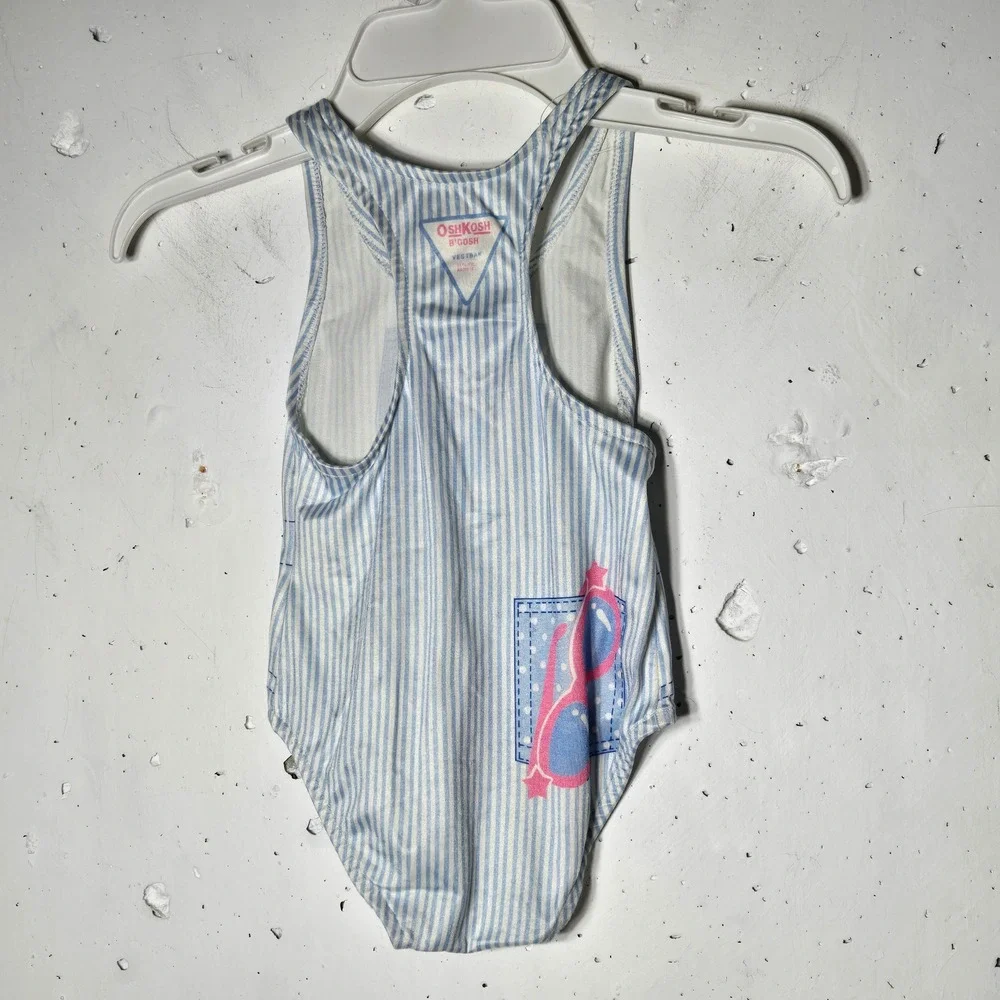 Vintage OshKosh Bgosh Girls‎ Hickory Stripe Overalls Swimsuit 4 Pool Beach Retro